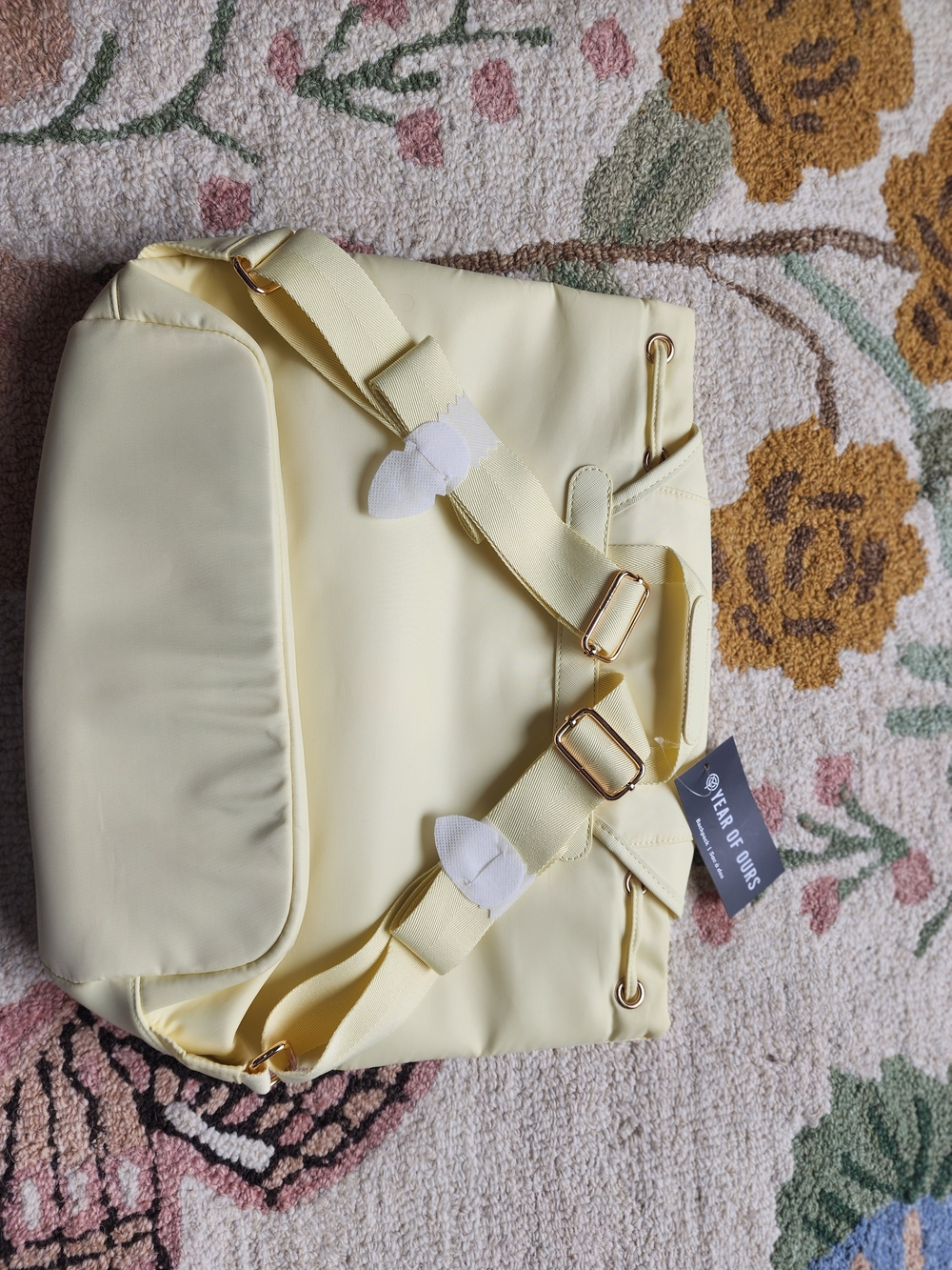 Cream Drawstring Backpack with Front Pockets - Picture 2 of 5